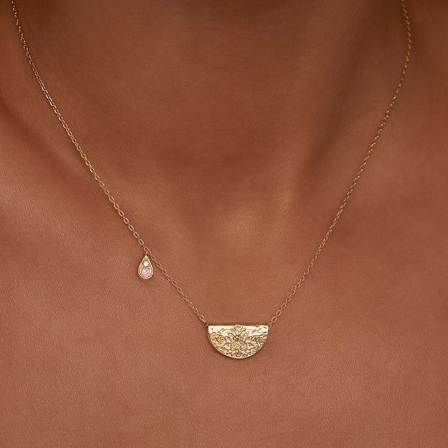 By Charlotte Gold Lotus Birthstone Necklace - October (Pink Tourmaline)
