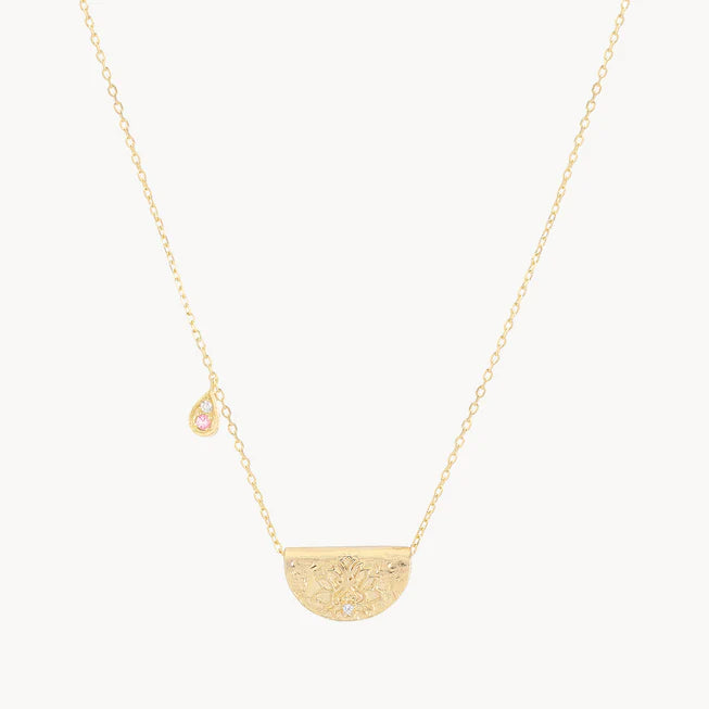 By Charlotte Gold Lotus Birthstone Necklace - October (Pink Tourmaline)