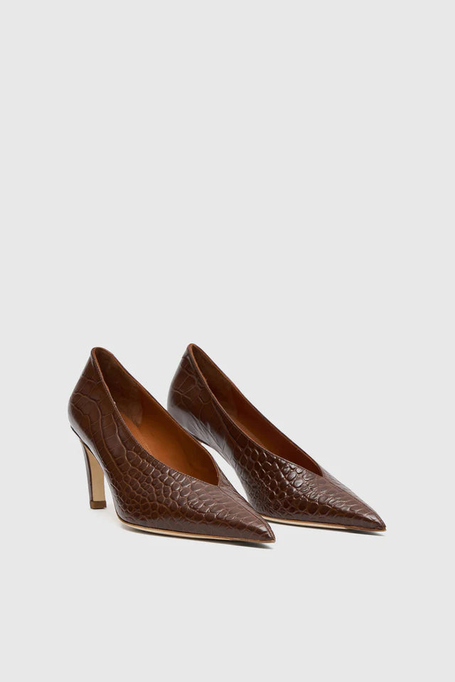 Celia Croc Look Pump | Chocolate