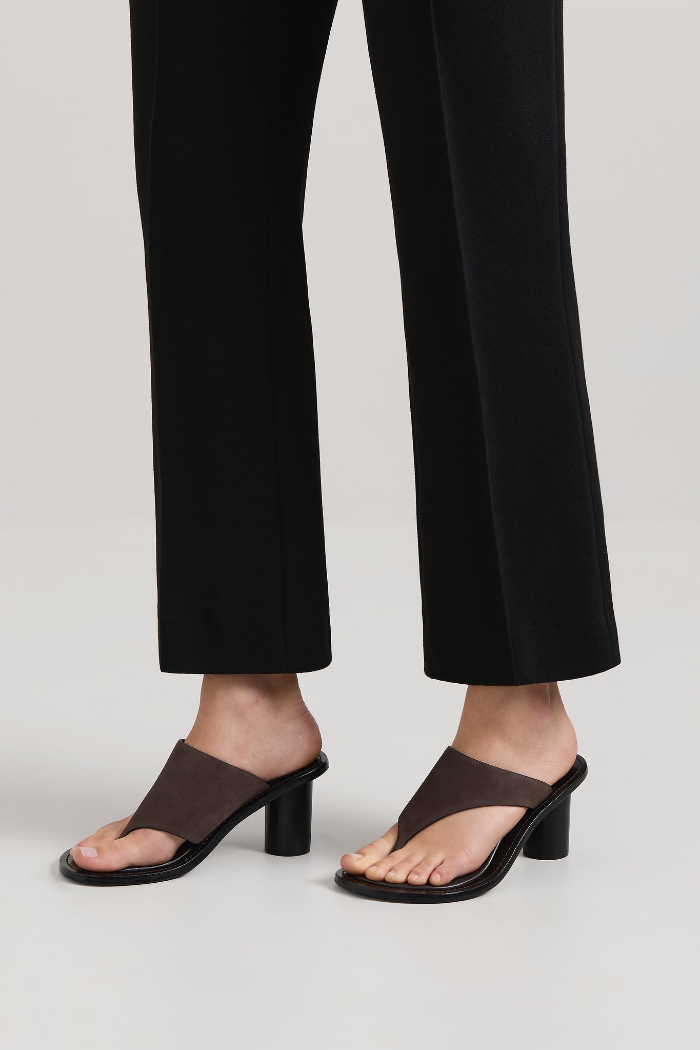 A Emery Hardie Heeled Sandal in Liquorice Suede - side view