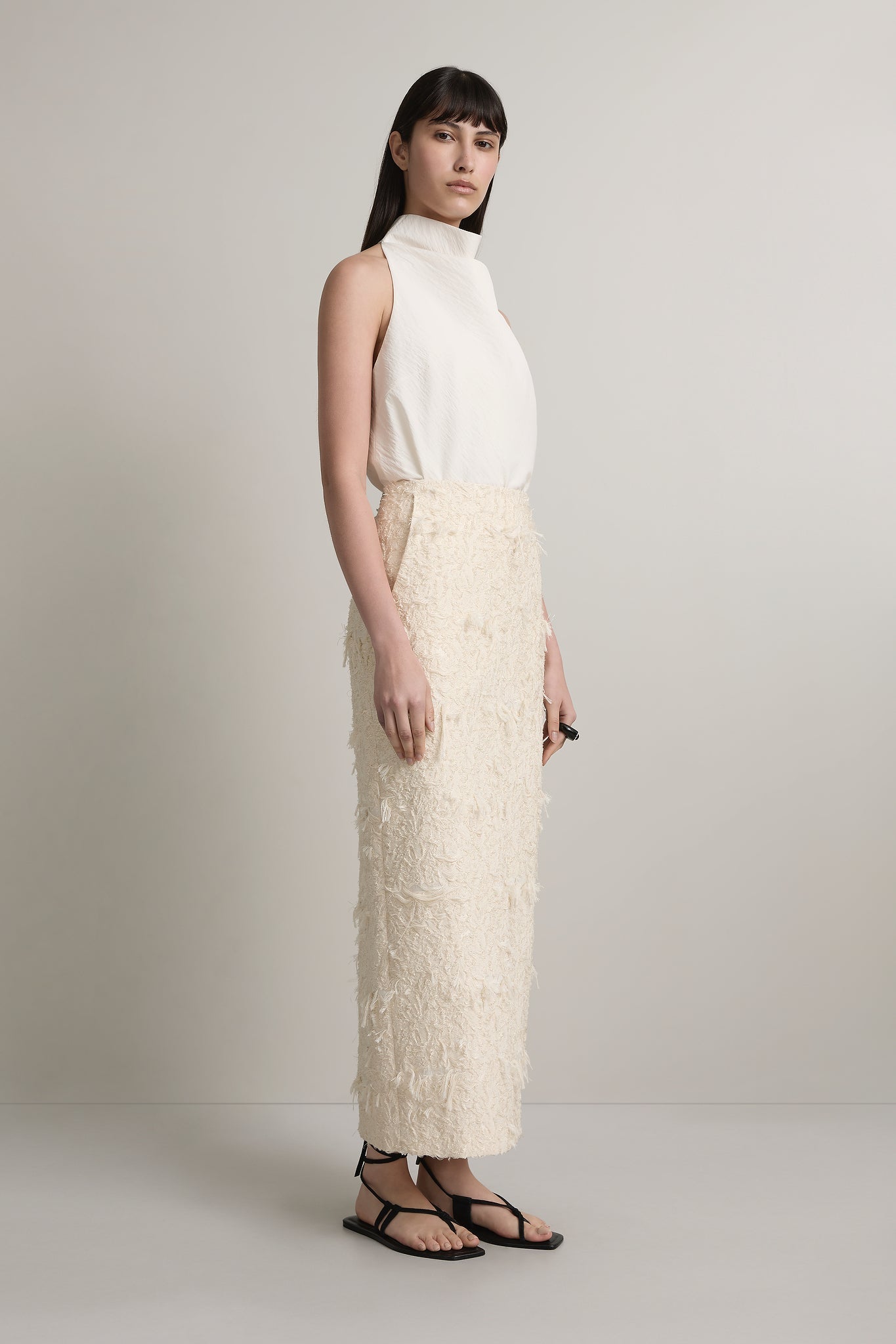 A Emery Innes Skirt in Creme Jacquard - detail view