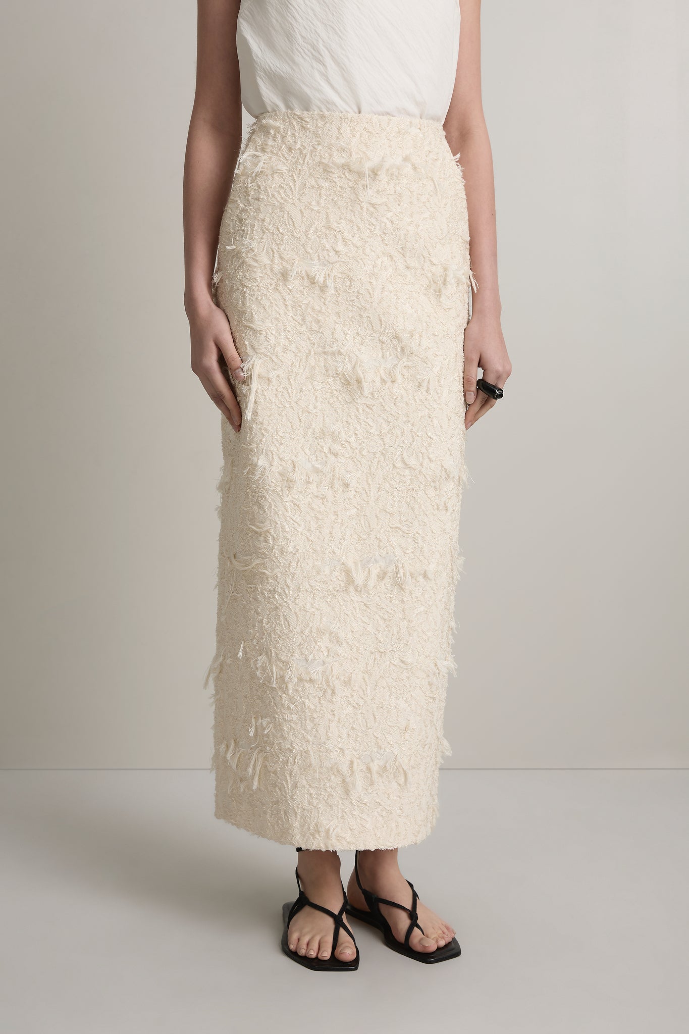 A Emery Innes Skirt in Creme Jacquard - styled look