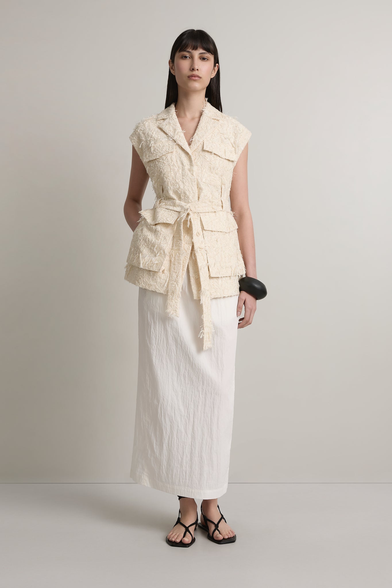 A Emery Jakob Vest in Creme Jacquard - side view