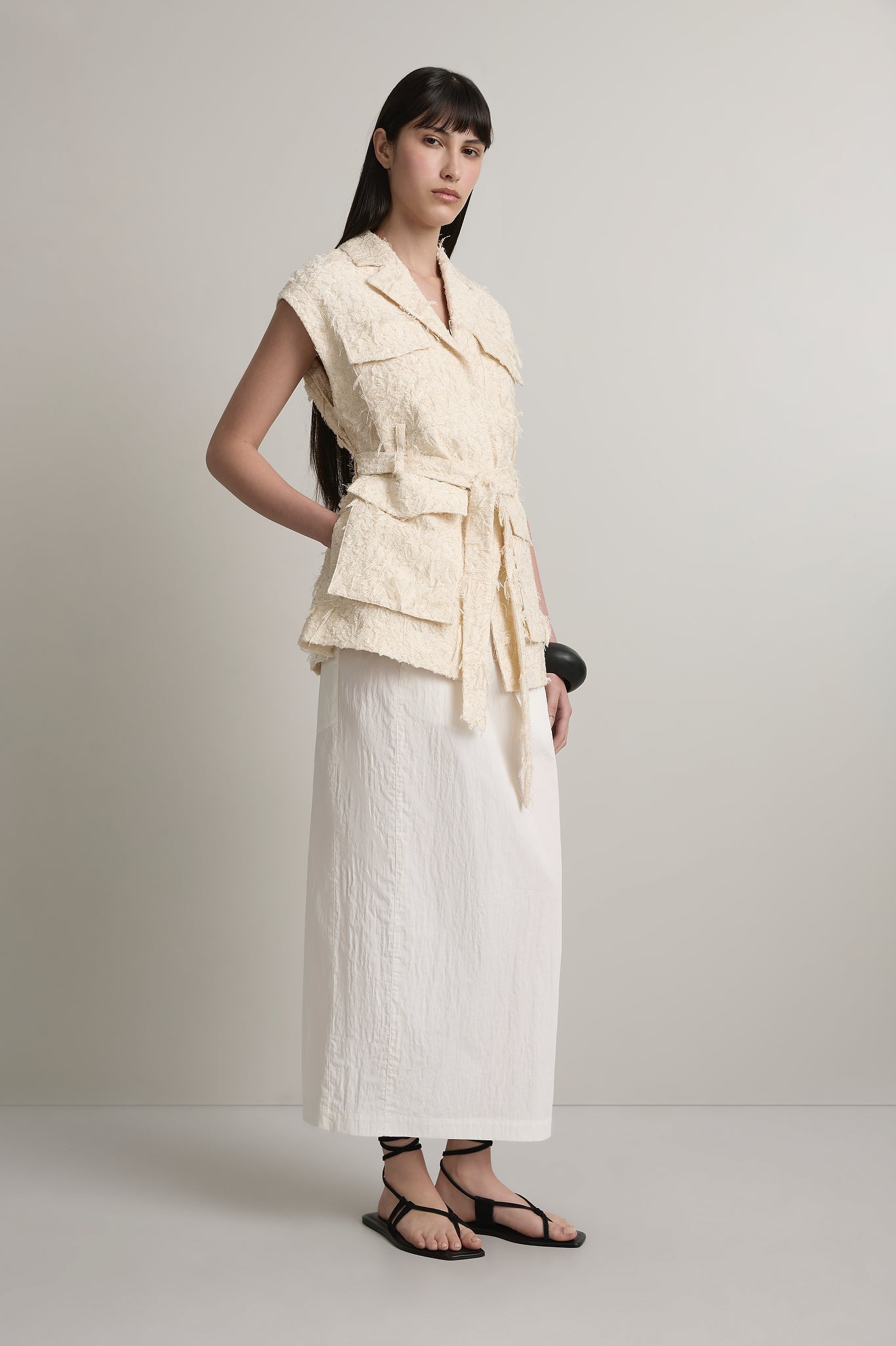 A Emery Jakob Vest in Creme Jacquard - detail view