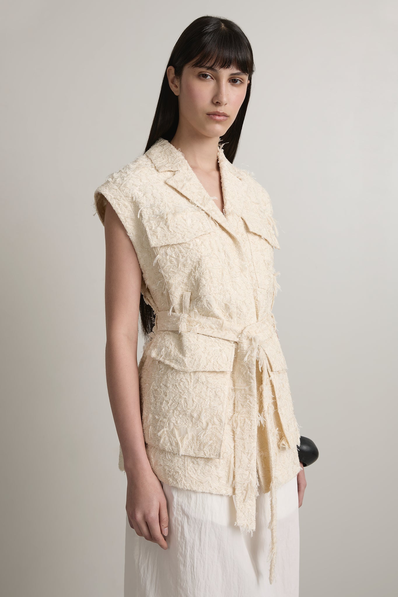A Emery Jakob Vest in Creme Jacquard - styled look