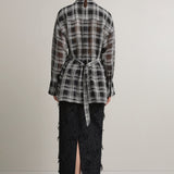 A Emery Joyse Sheer Shirt in Black And White Check - detail view