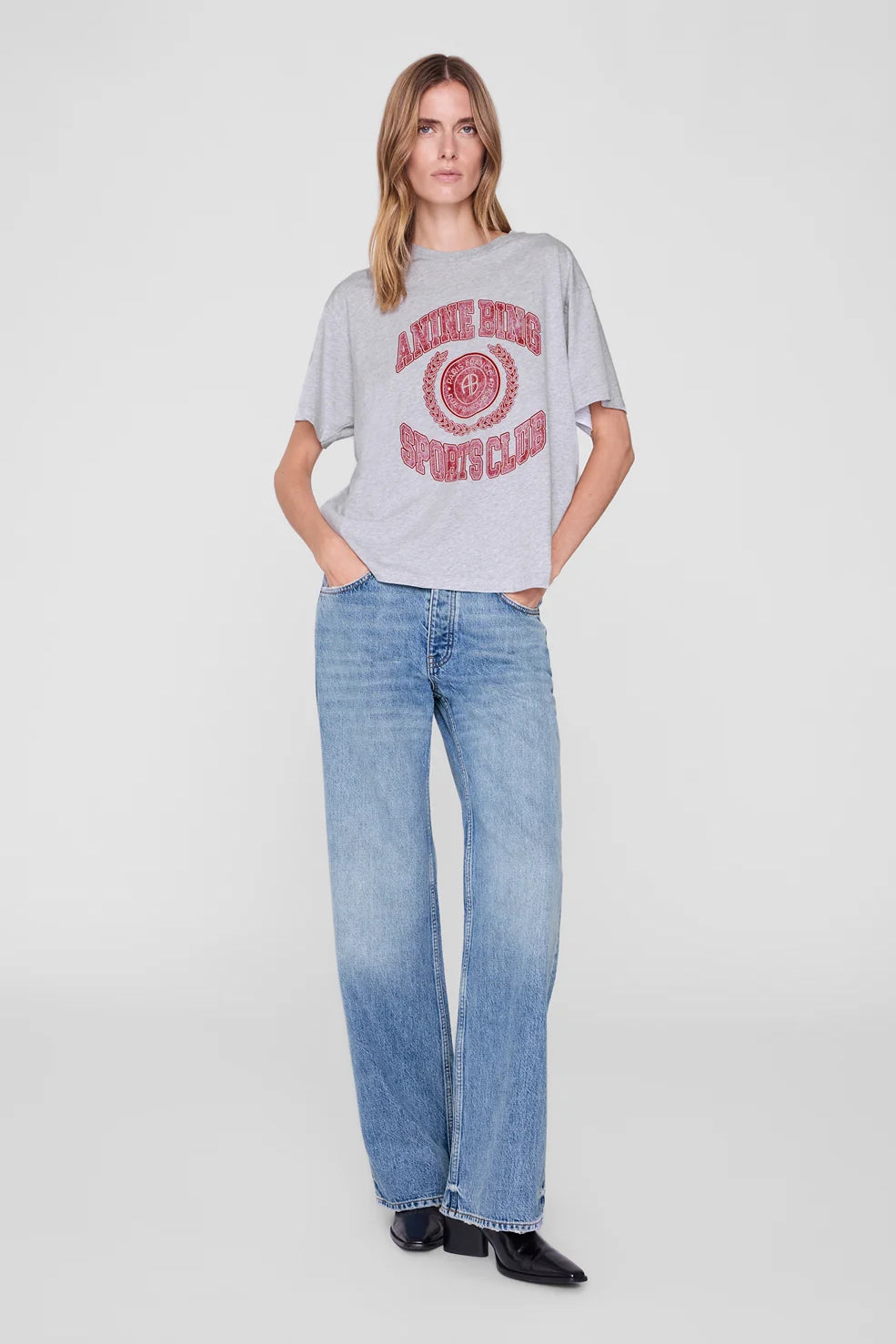Anine Bing Cade Tee Collegiate in Grey - side view