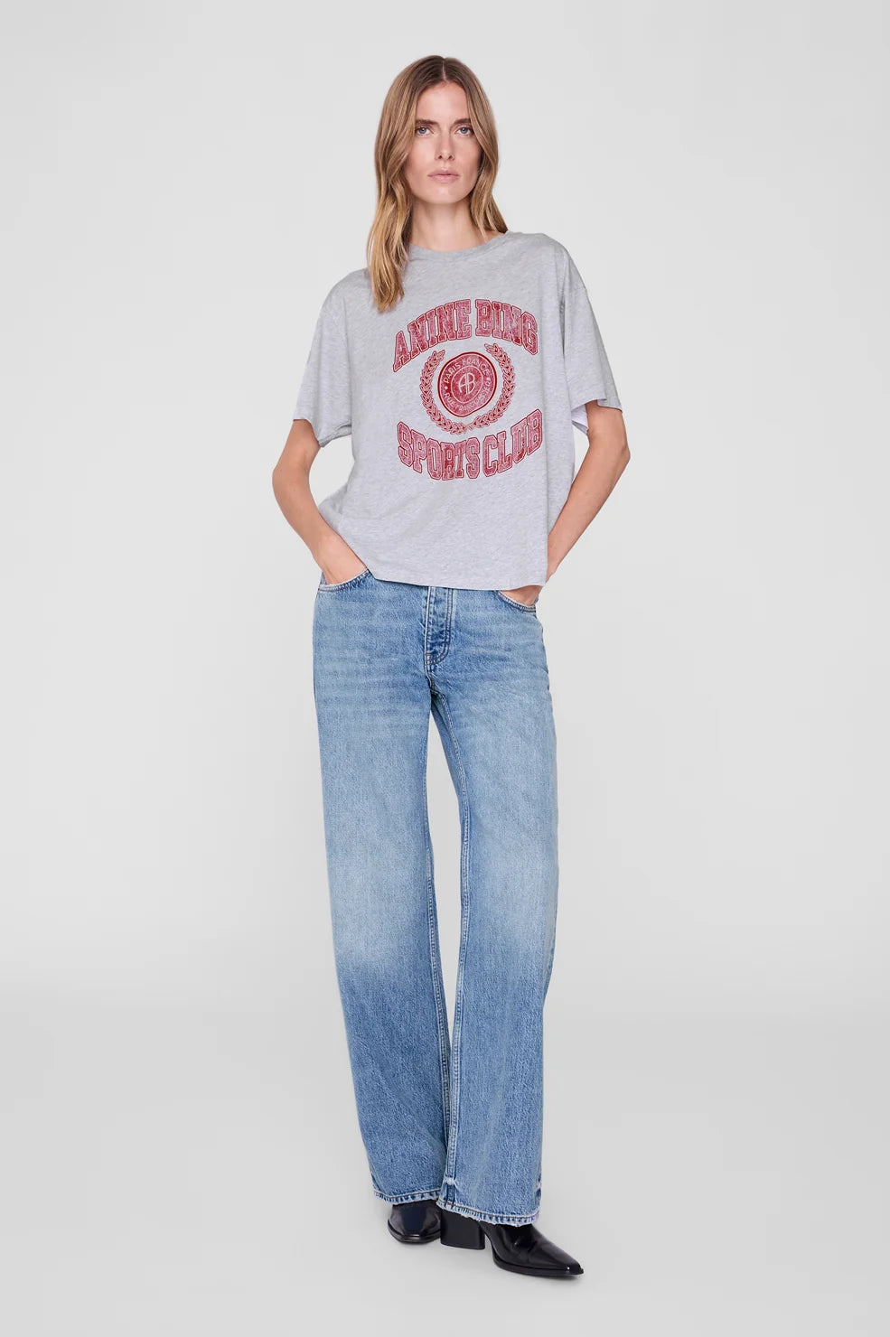 Anine Bing Cade Tee Collegiate in Grey - side view