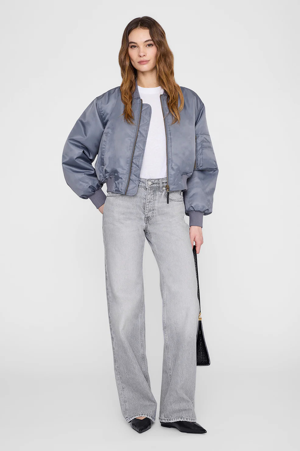 Anine Bing Cropped Leon Bomber in Dark Grey