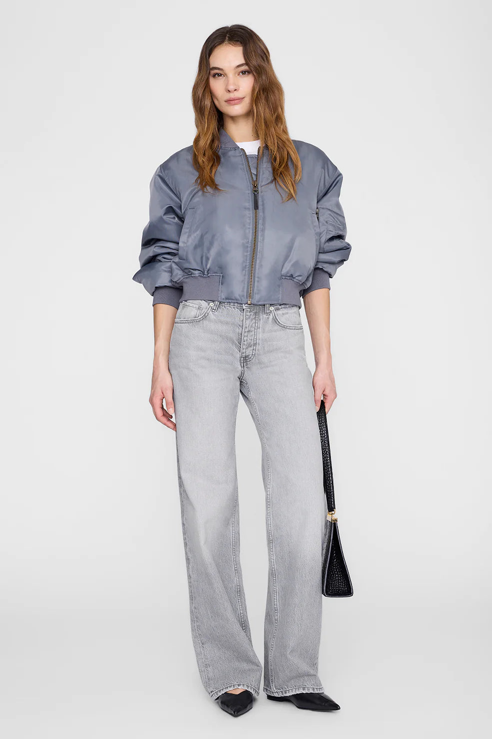 Anine Bing Cropped Leon Bomber in Dark Grey