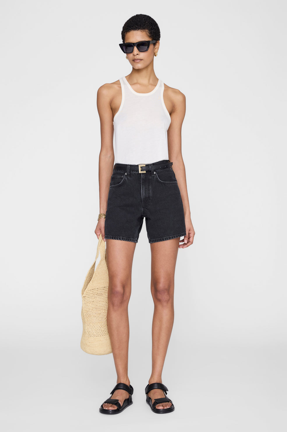 Anine Bing Delaney Short in Vintage Black - side view