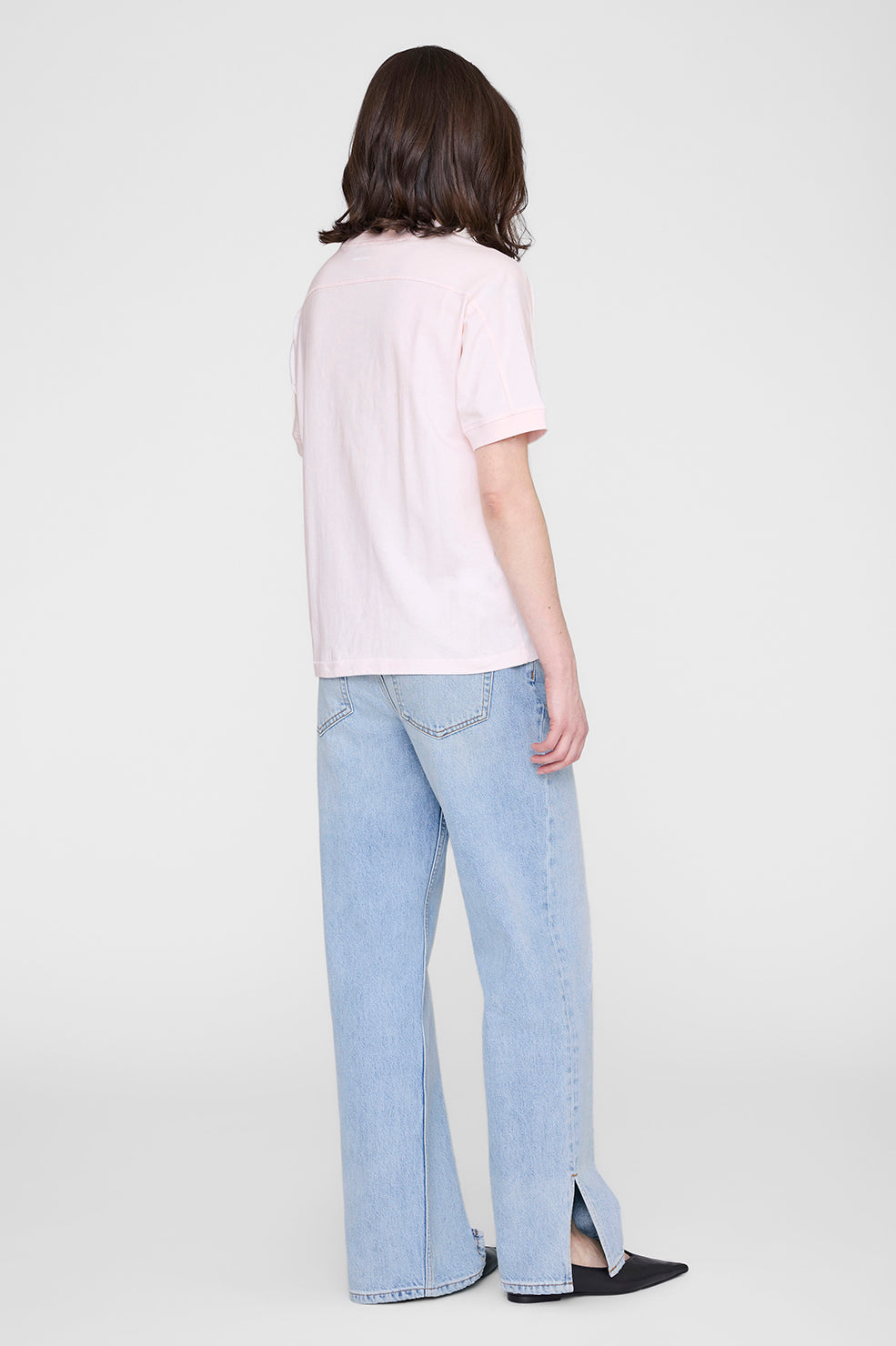 Anine Bing Jaylin Tee Collegiate in Powder Pink - styled look