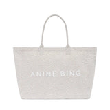 Anine Bing Leo Canvas Tote in Washed White Leopard
