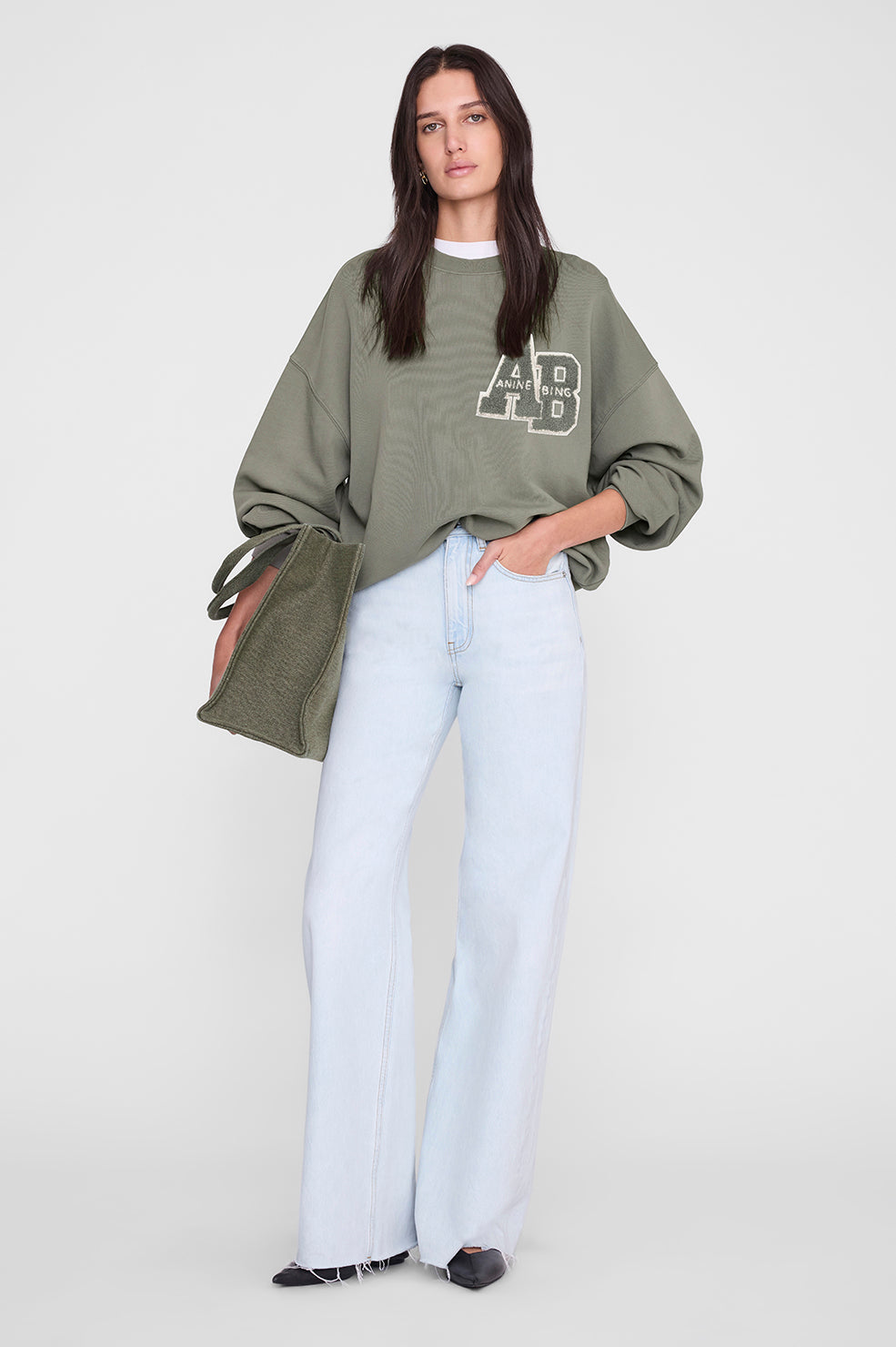 Anine Bing Miles Sweatshirt Letterman in Sage