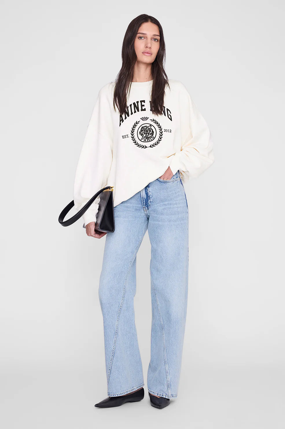 Anine Bing Miles Sweatshirt Collegiate in Cream - side view