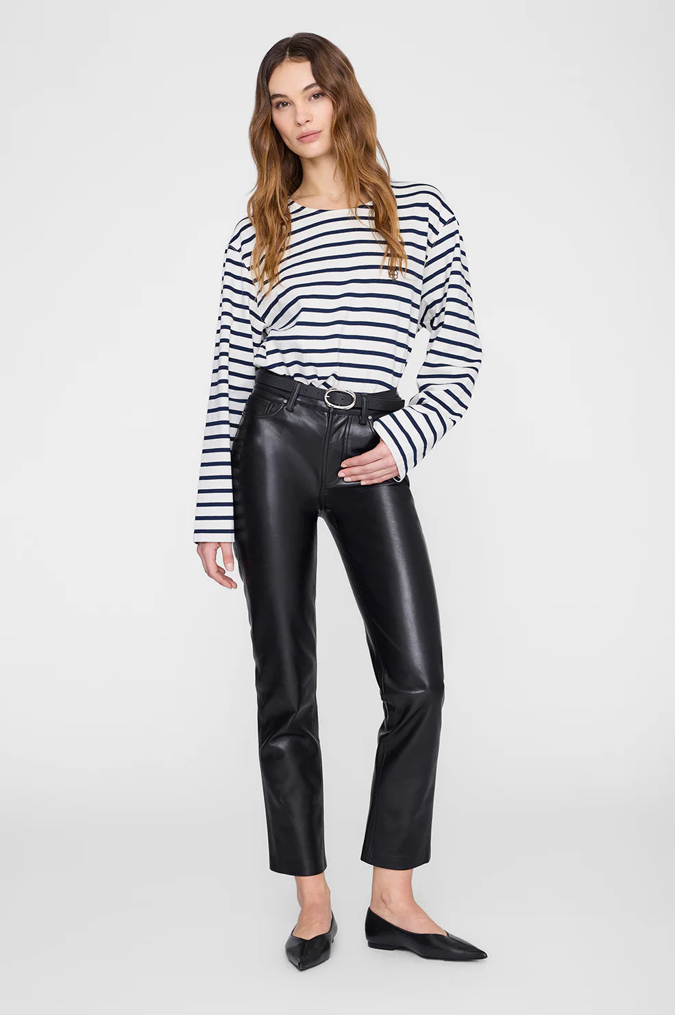 Anine Bing Newton Tee Anine Bing in Navy Stripe - side view