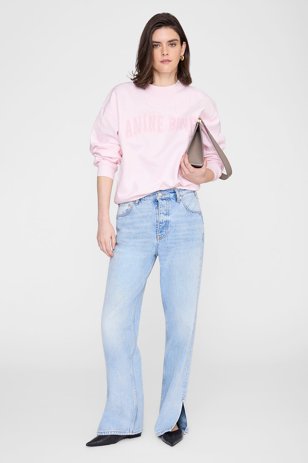 Anine Bing Spencer Sweatshirt Anine Bing in Powder Pink - side view