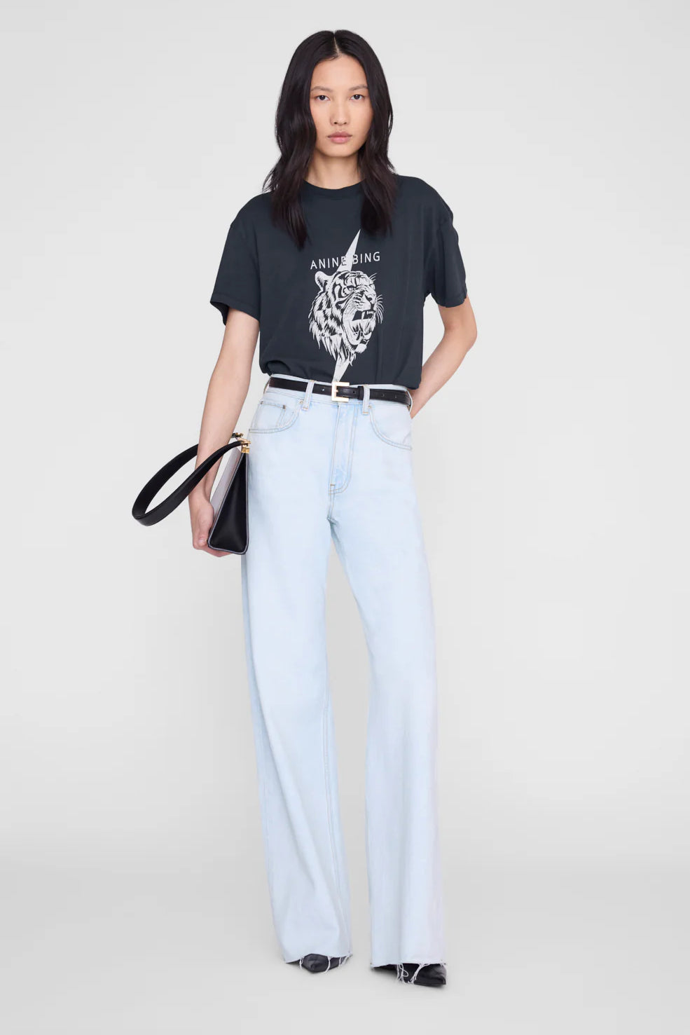 Anine Bing Wagner Tee Tiger in Vintage Black - side view
