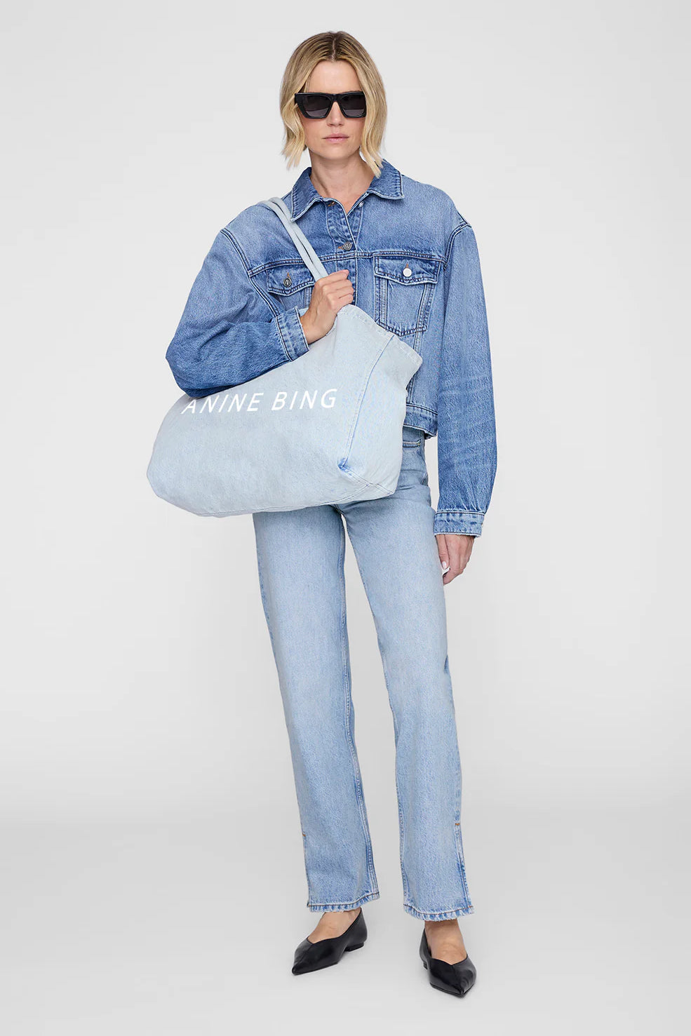 Anine Bing Leo Denim Tote in Lucid Blue