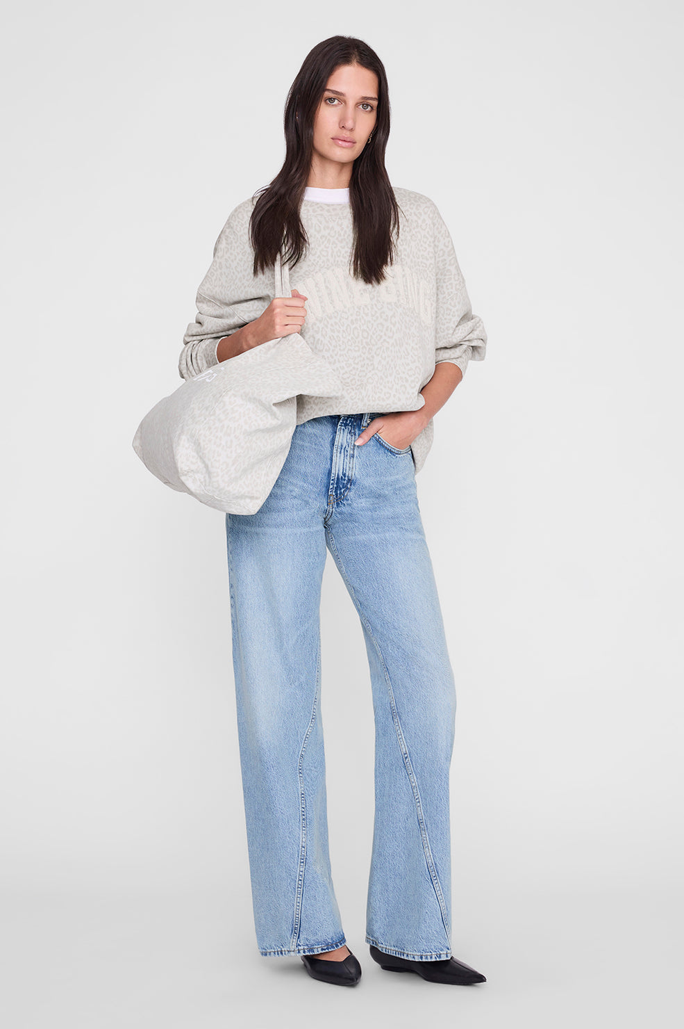 Anine Bing Miles Sweatshirt Anine Bing in Washed White Leopard