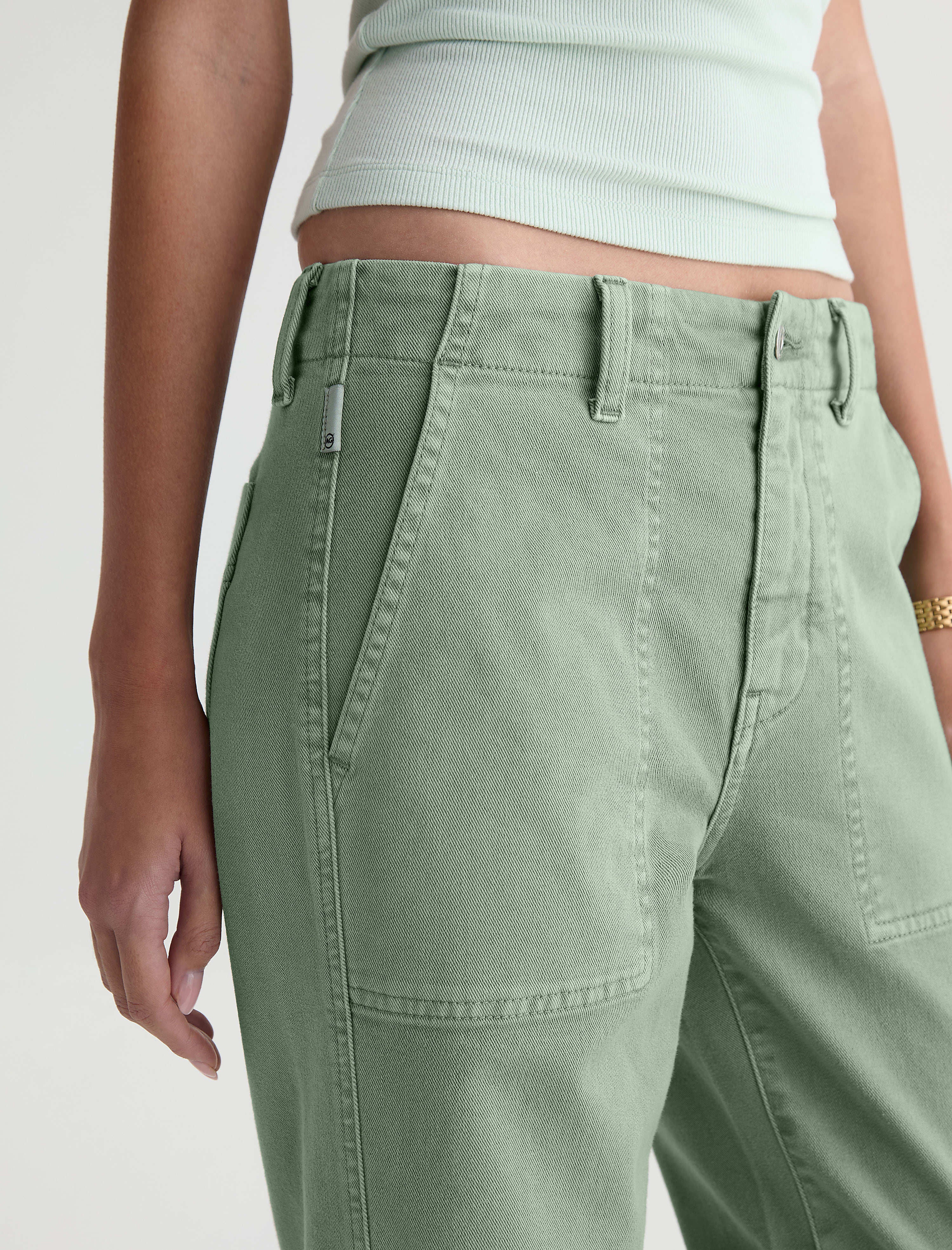 AG Jeans Analeigh in Sulfur Faded Moss - close up