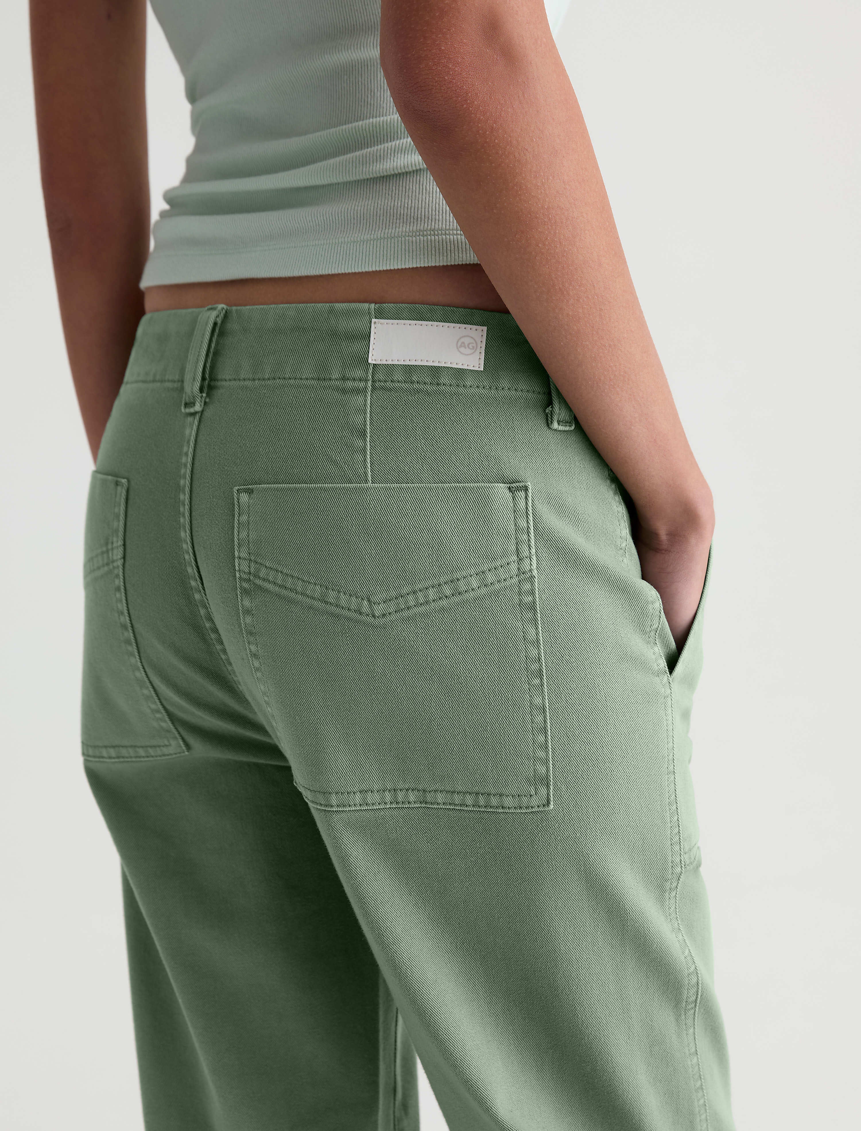 AG Jeans Analeigh in Sulfur Faded Moss - close up