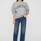 Anine Bing Spencer Sweatshirt in Medium Heather Grey with Navy