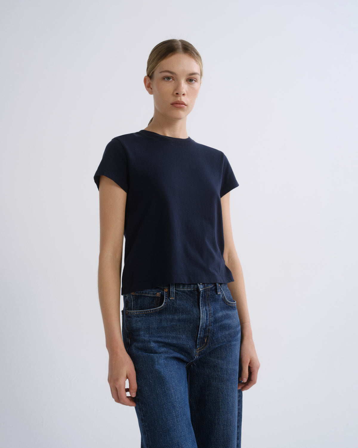 Agolde Adine Shrunken Tee in Storm - side view