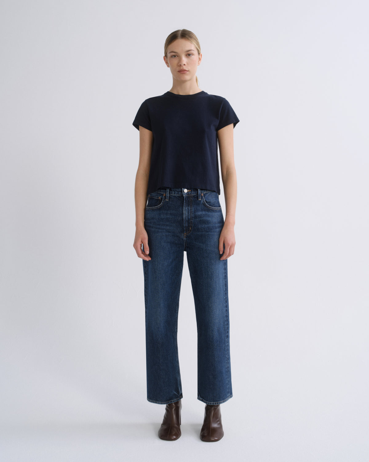 Agolde Adine Shrunken Tee in Storm - close up