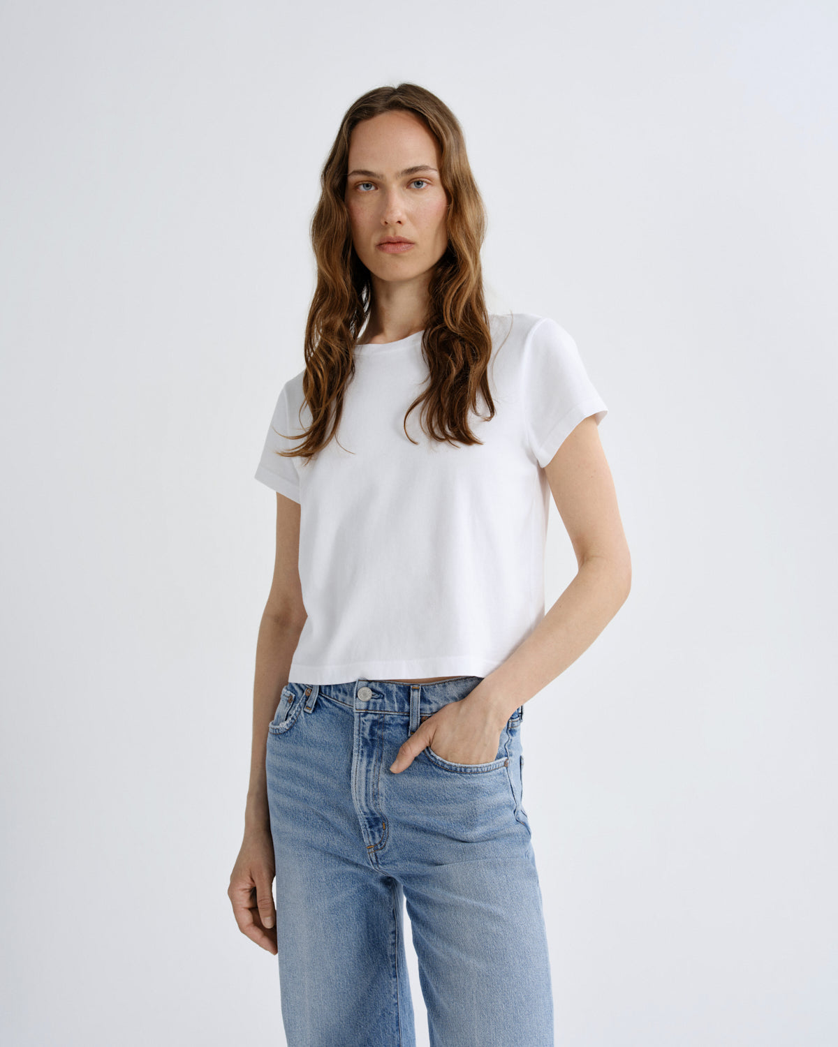 Agolde Adine Shrunken Tee in White - side view