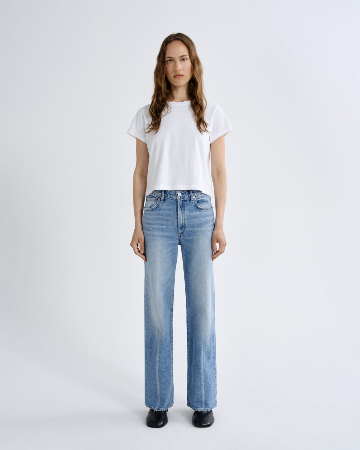 Agolde Adine Shrunken Tee in White - close up