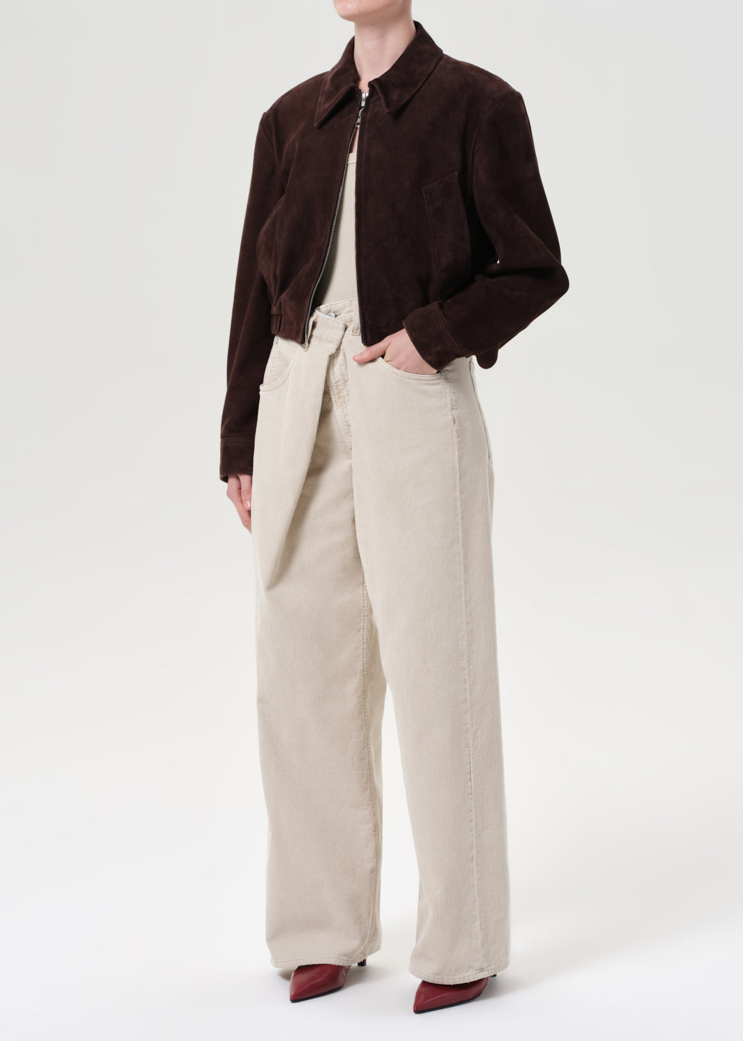 Agolde Nahla Cropped Suede Jacket in Root