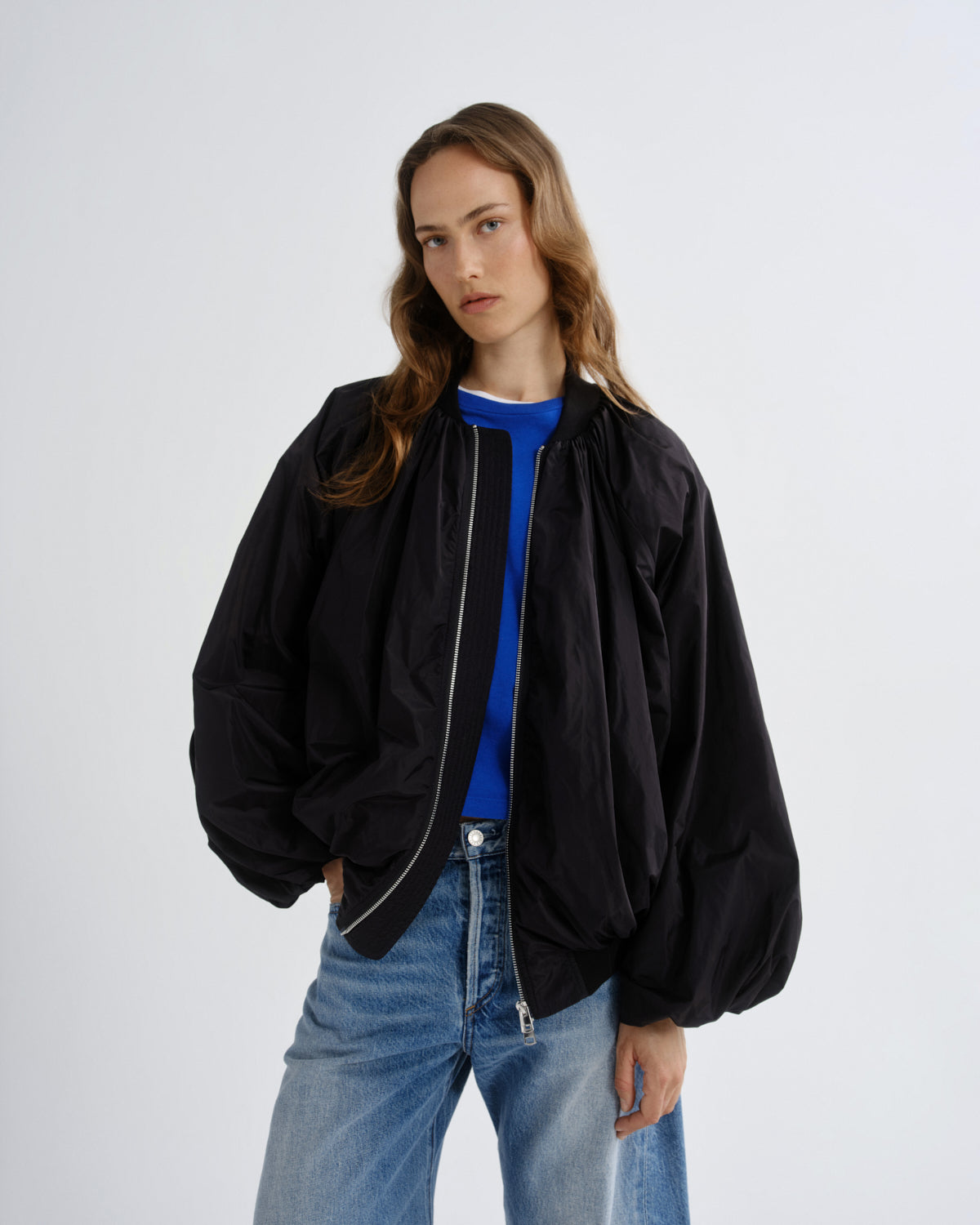 Agolde Raffi Bomber Jacket in Black - close up