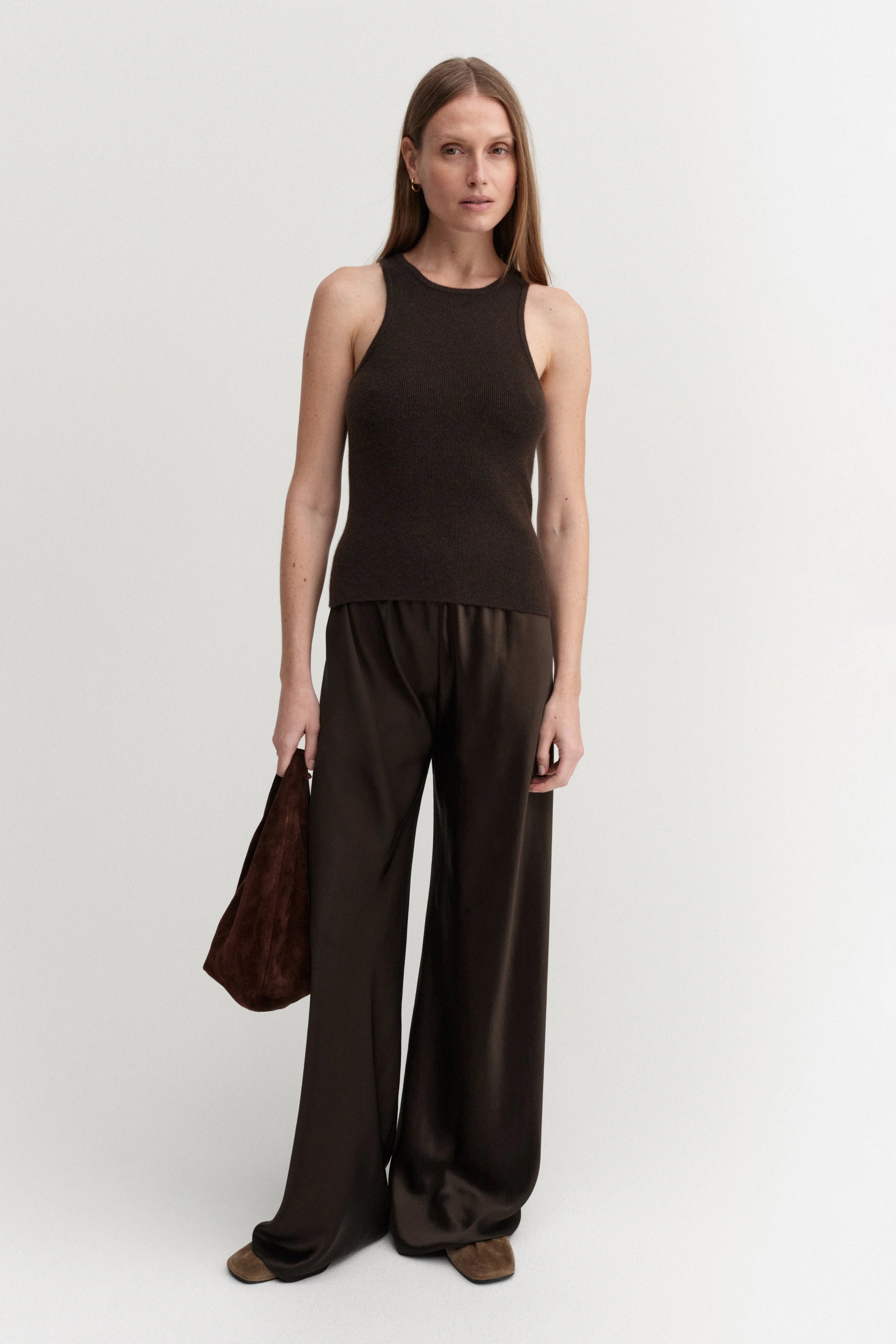 Almada Bias Satin Pant in Chocolate