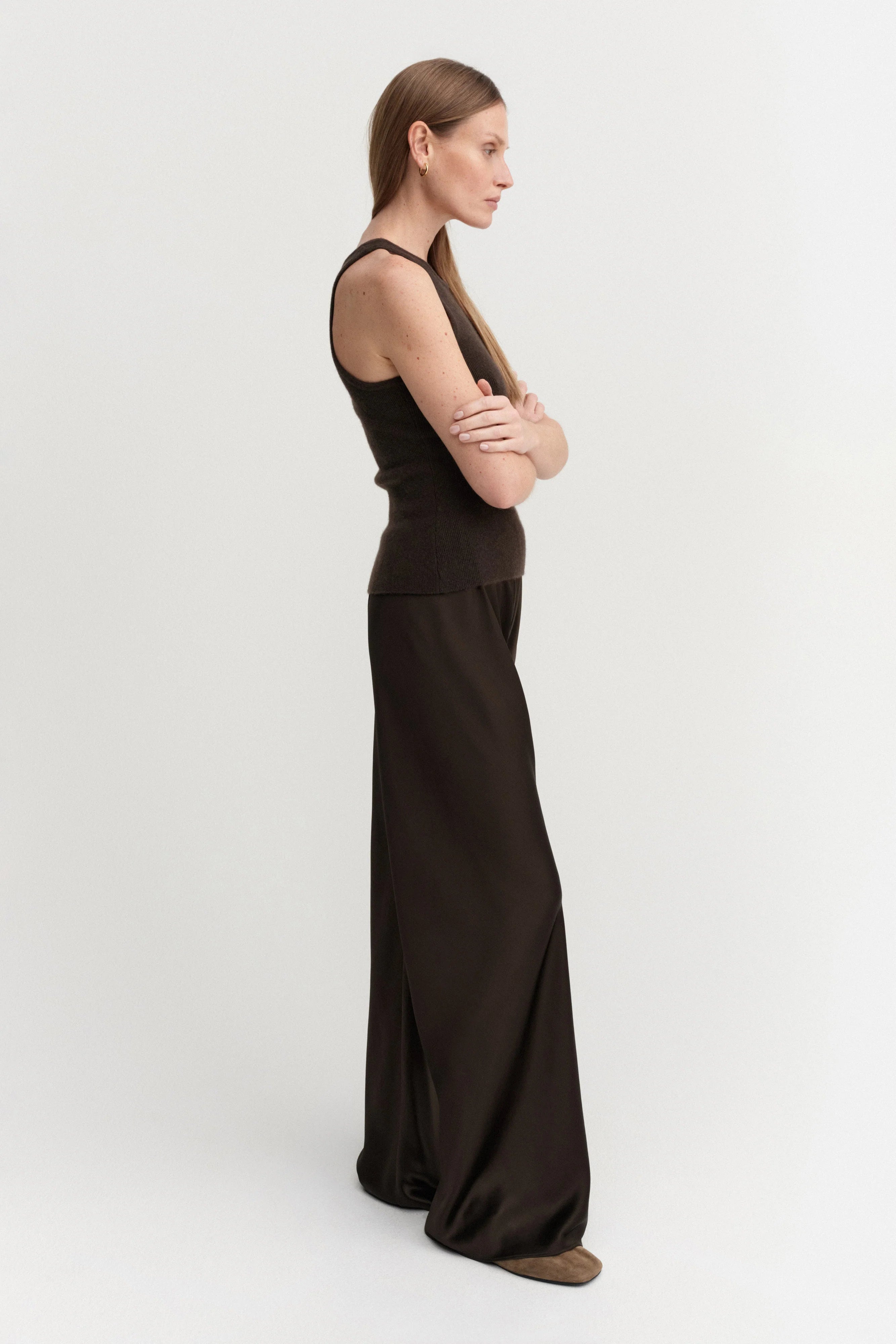 Almada Bias Satin Pant in Chocolate