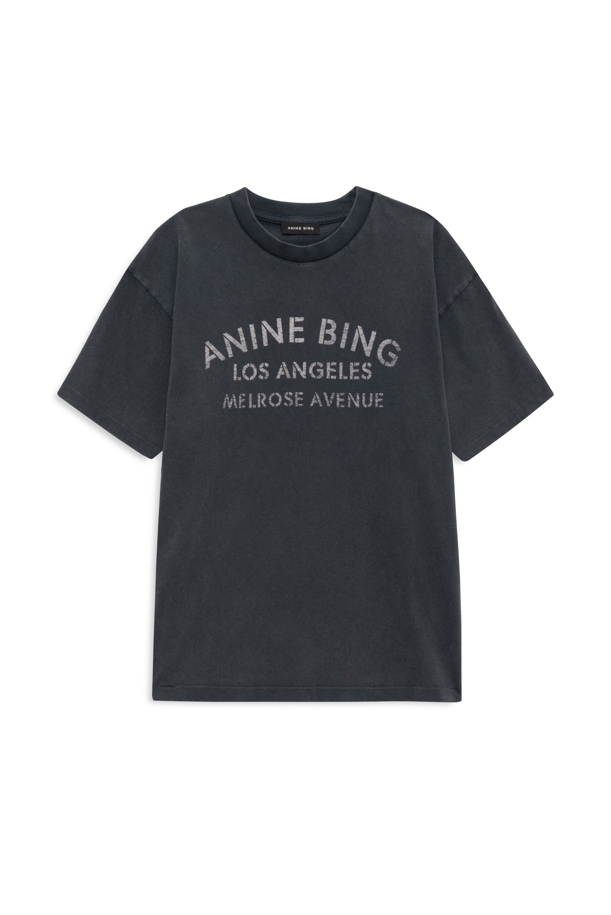 Anine Bing Cade Tee Melrose Stencil in Washed Black