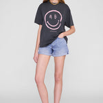 Anine Bing Cade Tee Smiley in Washed Grey - side view