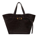 Anine Bing Elly Embossed Tote in Dark Brown