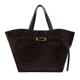 Anine Bing Elly Embossed Tote in Dark Brown