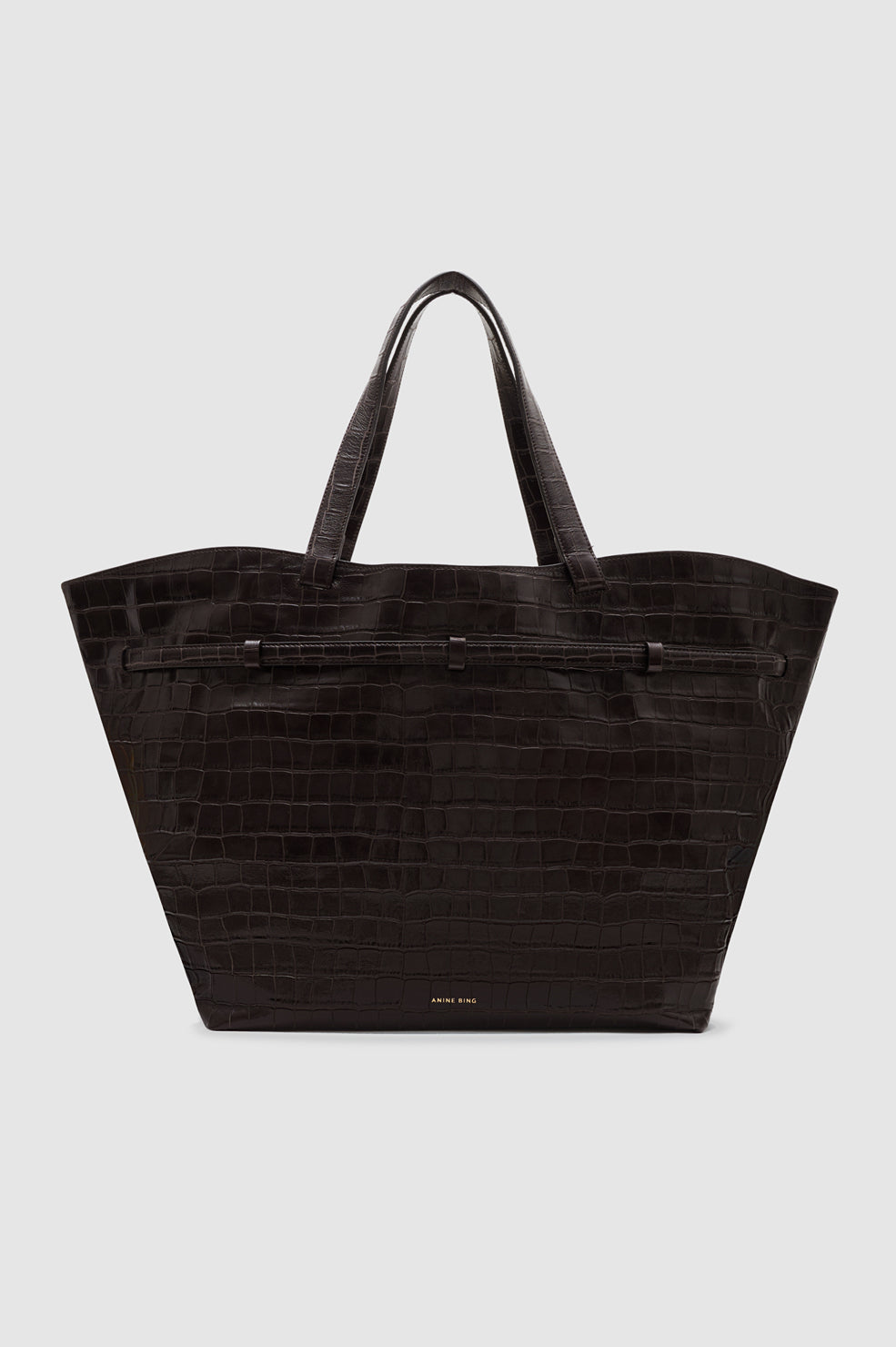 Anine Bing Elly Embossed Tote in Dark Brown - detail view