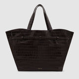 Anine Bing Elly Embossed Tote in Dark Brown - detail view