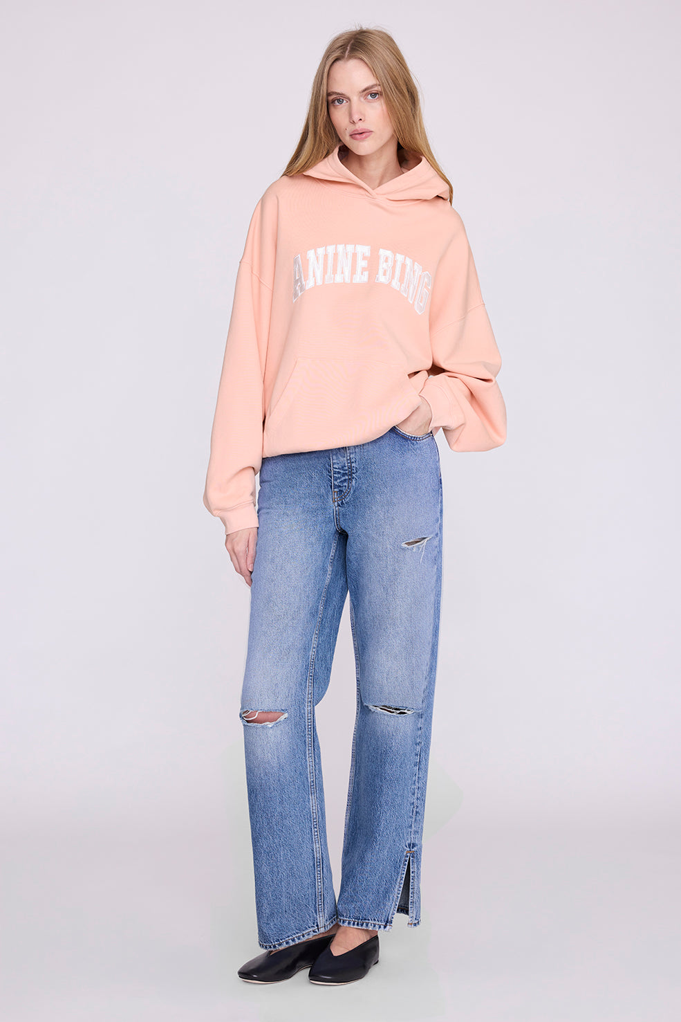 Anine Bing Harvey Sweatshirt Anine Bing in Coral Pink - side view