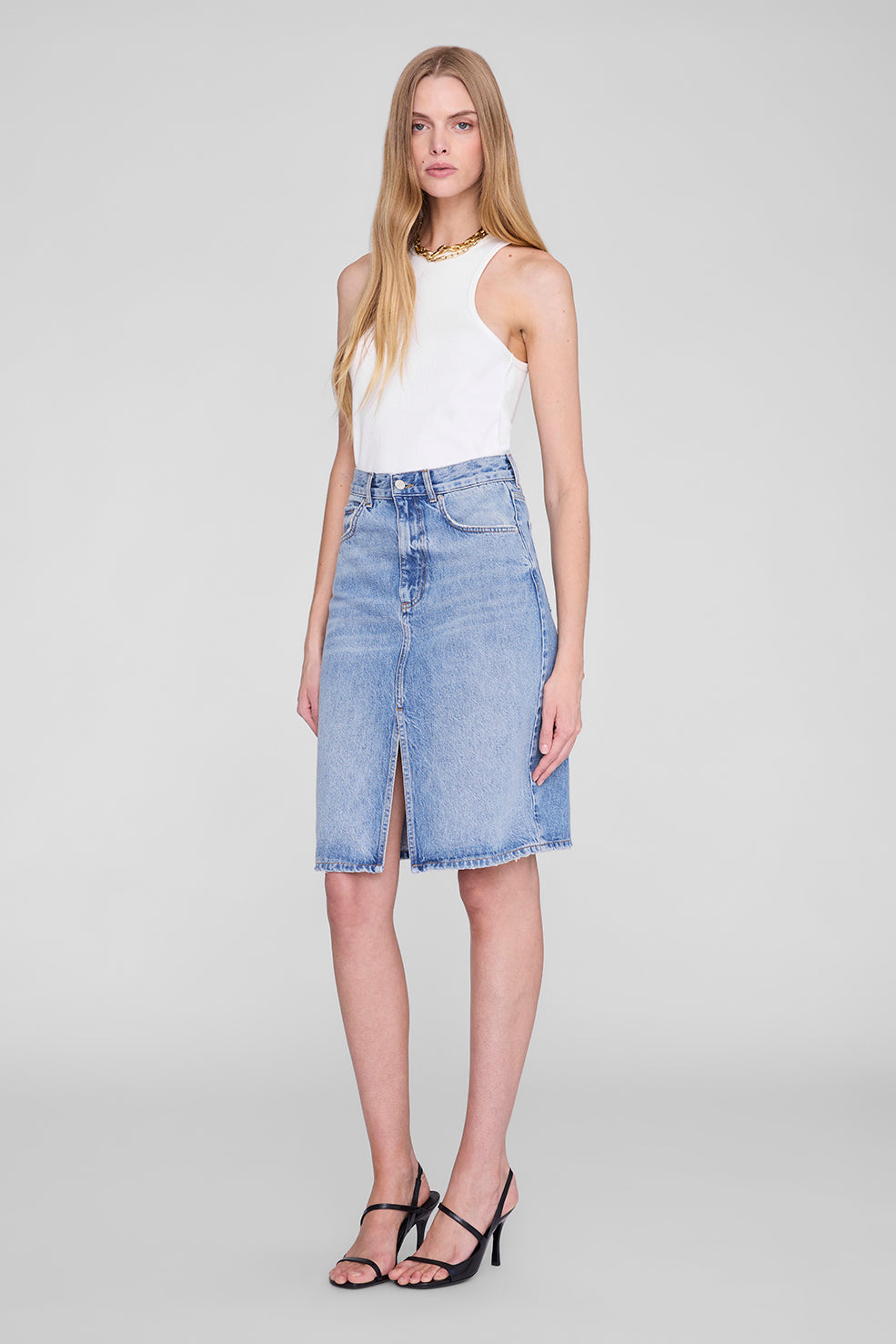 Anine Bing Jamey Skirt in Arbor Blue - side view