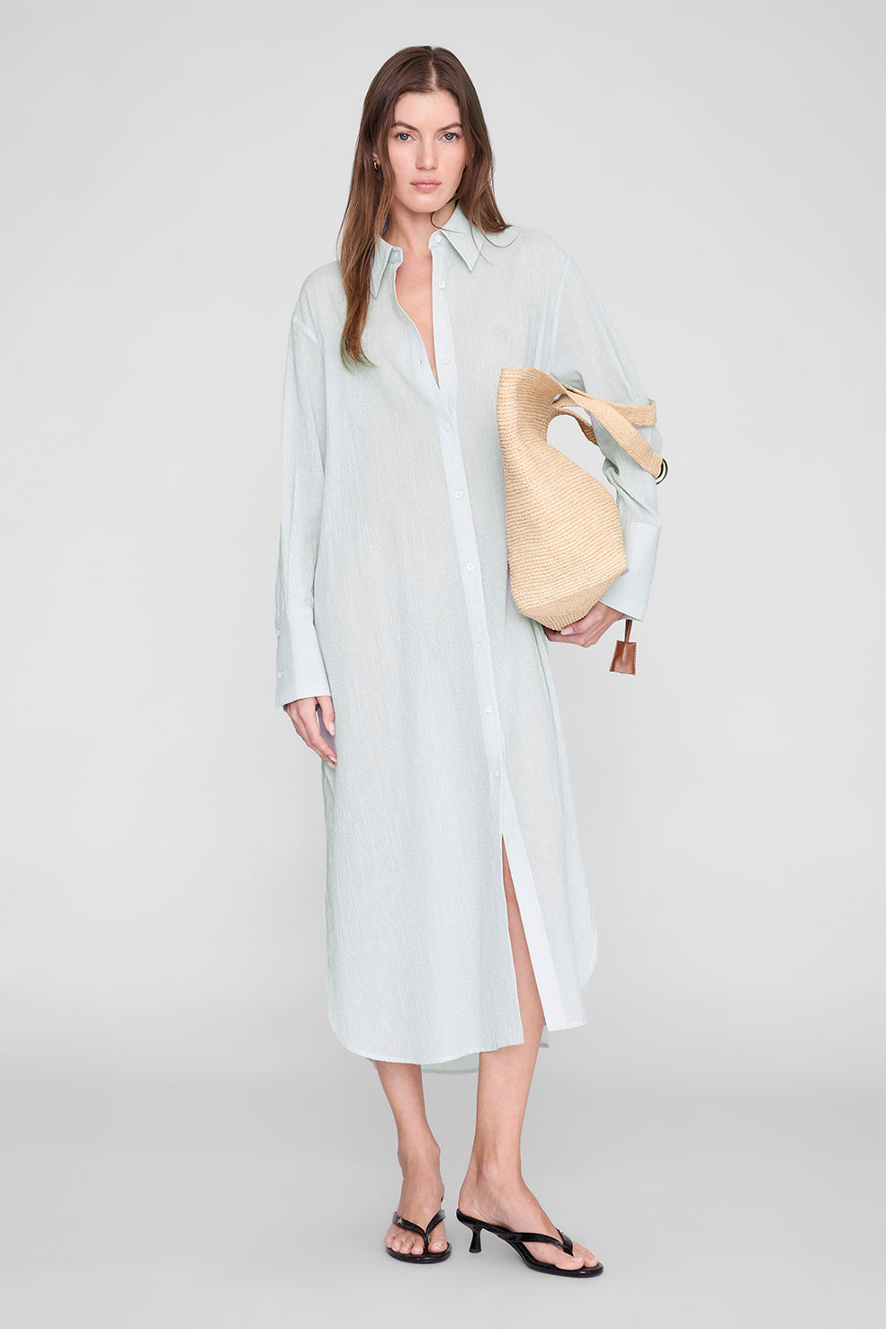 Anine Bing Noemi Dress in Green and White Mini Stripe - side view