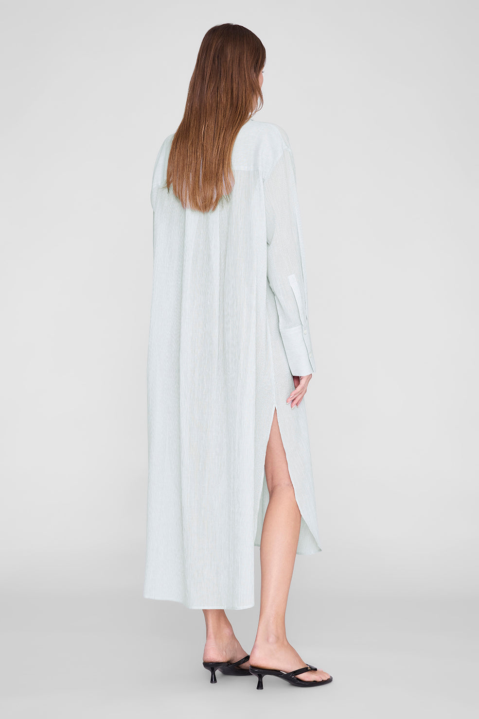Anine Bing Noemi Dress in Green and White Mini Stripe - detail view