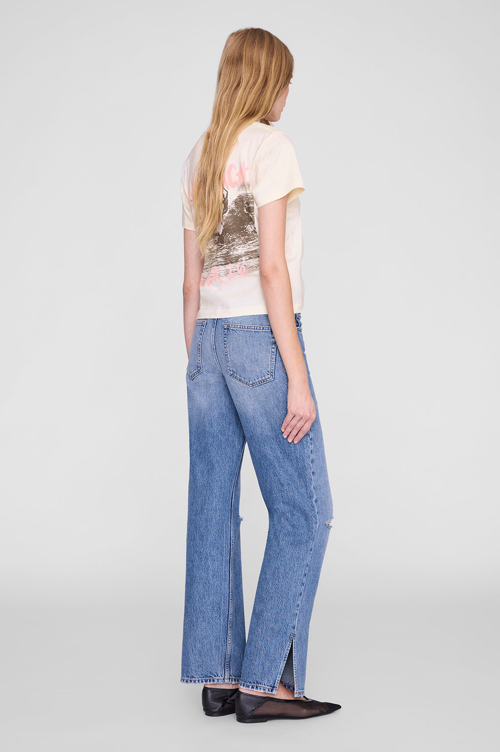 Anine Bing Shelley Tee Surfer in Washed Buttercream - detail view
