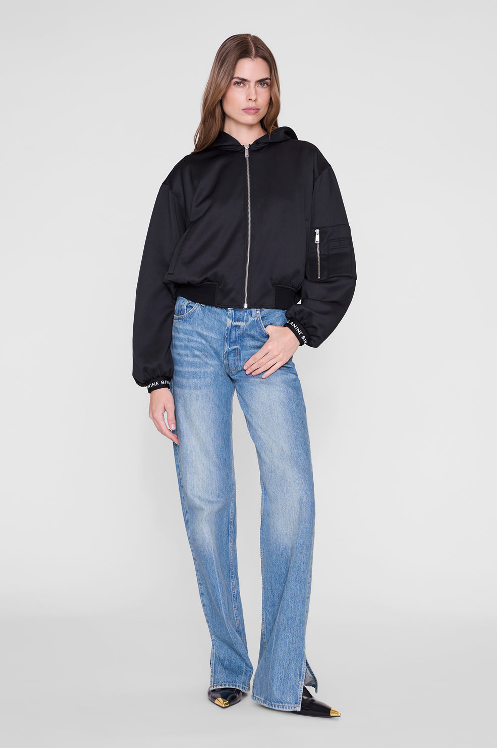 Anine Bing Sarita Bomber in Black - detail view