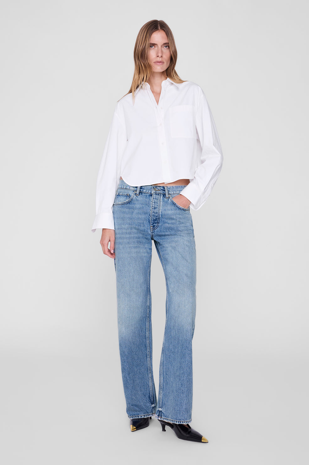 Anine Bing Scott Cropped Shirt in White - side view