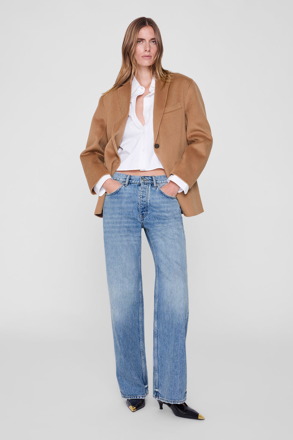Anine Bing Scott Cropped Shirt in White - detail view