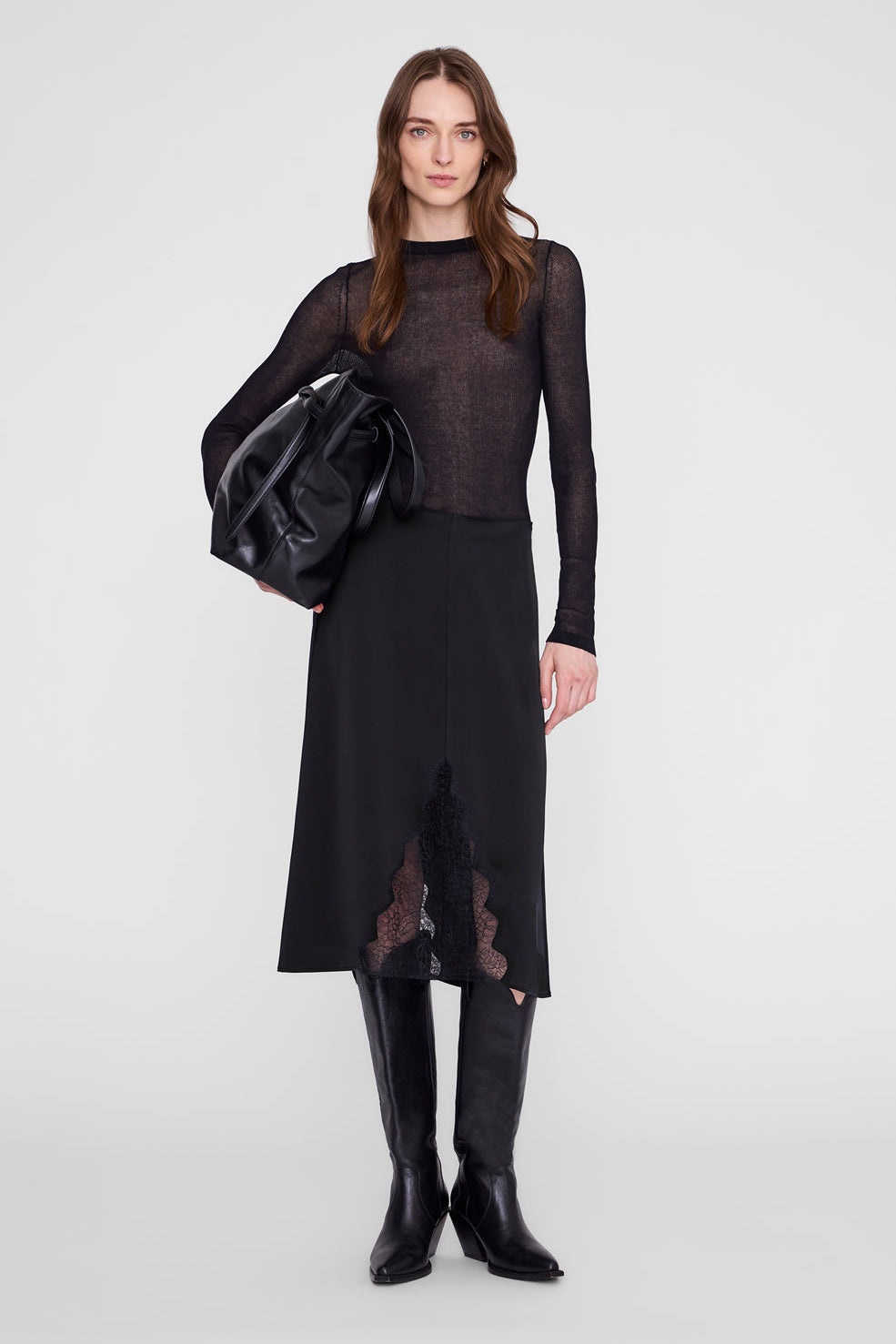 Anine Bing Malou Skirt in Black And Black Lace - side view